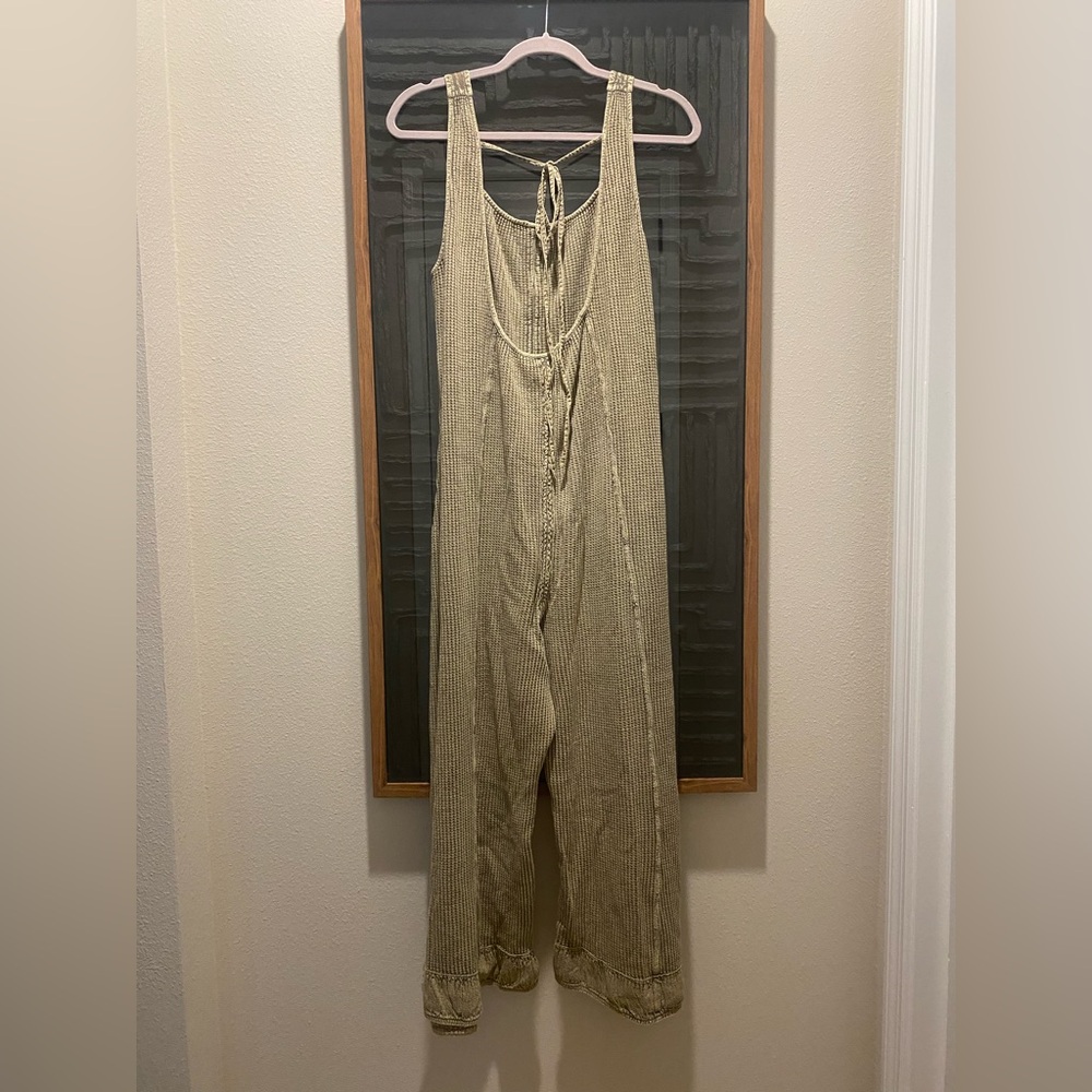 Free People Olive Green Waffle Knit Jumpsuit - Picture 5 of 6